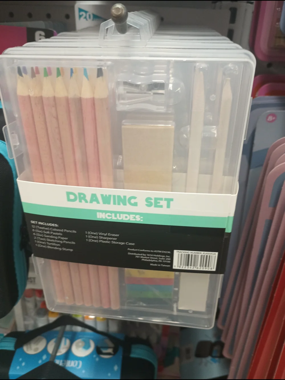 Drawing Set Plastic Storage Case with Colored Pencils - Clear